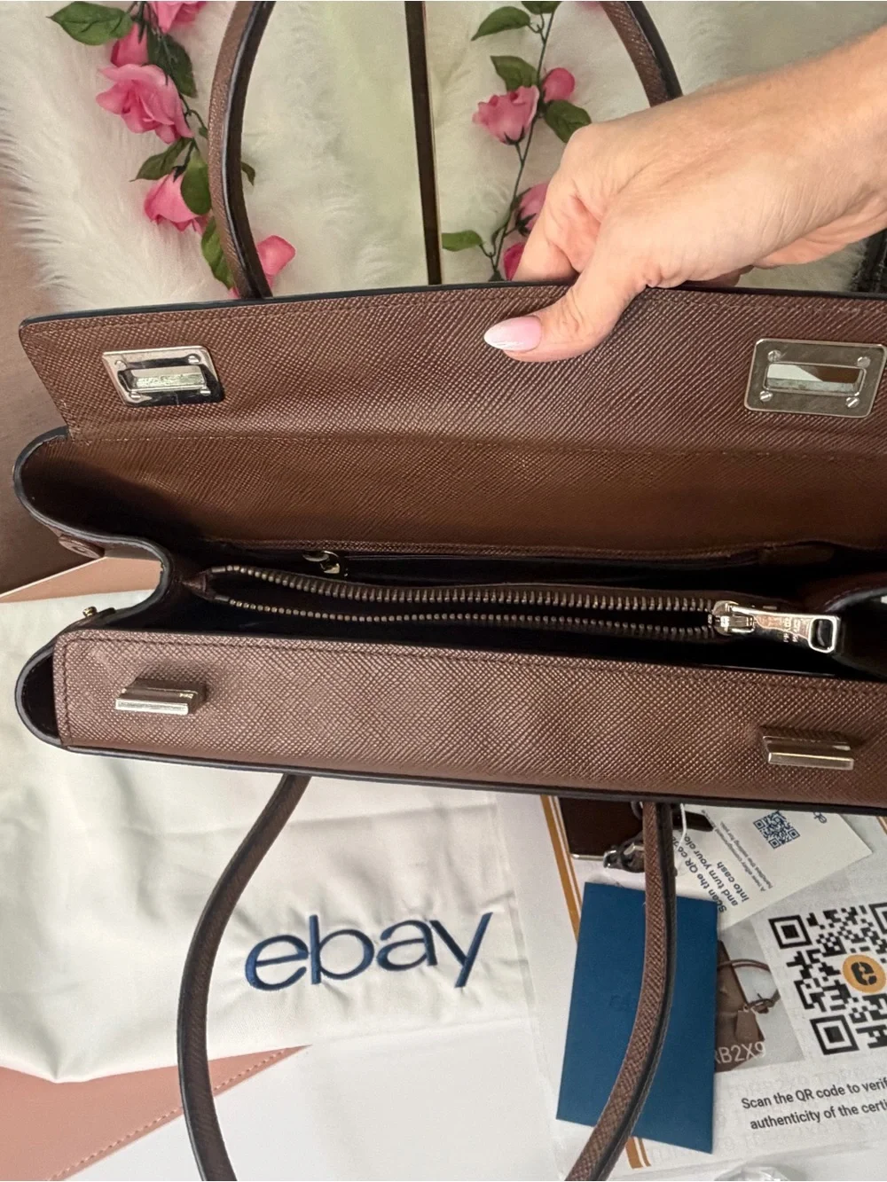 Prada Galleria Double Zip Tote Brown Saffiano Executive Handbag w/ 2 COA